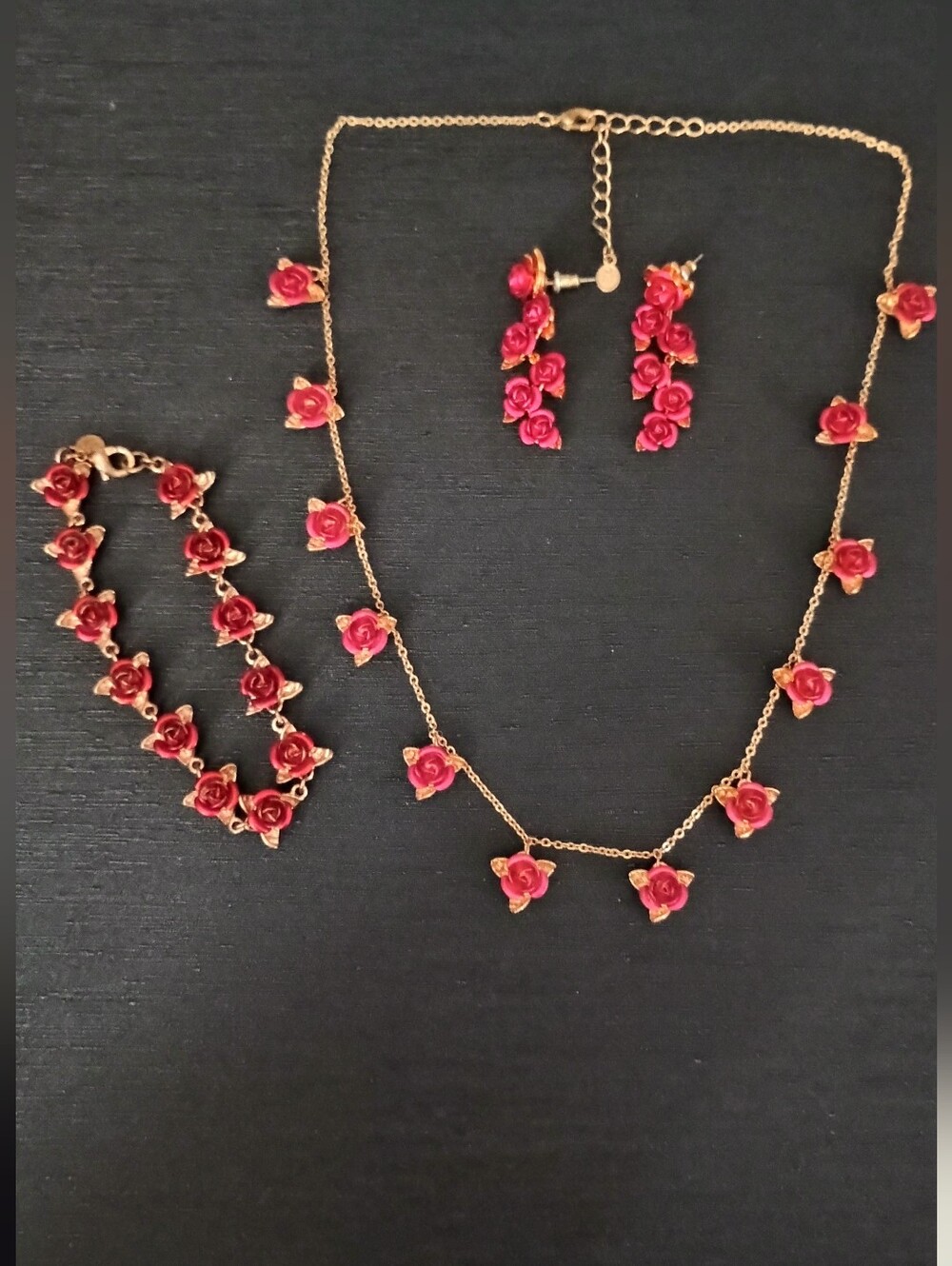 Vintage " A  Dozen Roses Necklace, Bracelet & Earrings Set - Danbury Mint